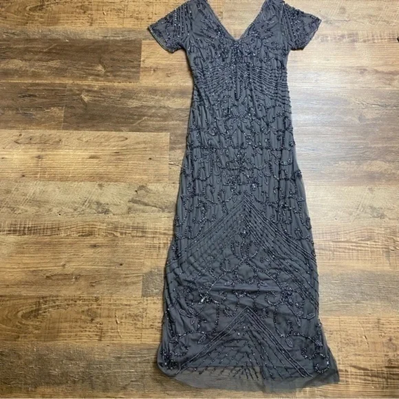 PISARRO NIGHTS Long Beaded Dress Evening Gown V-Neck Lined 8 PISARRO NIGHTS Long Beaded Dress Evening Gown V-Neck Lined 8